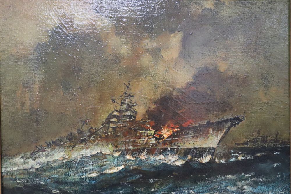 Kenneth Newton (1933-84), oil on canvas, German battleship Bismarck (1981), 34 x 44cm